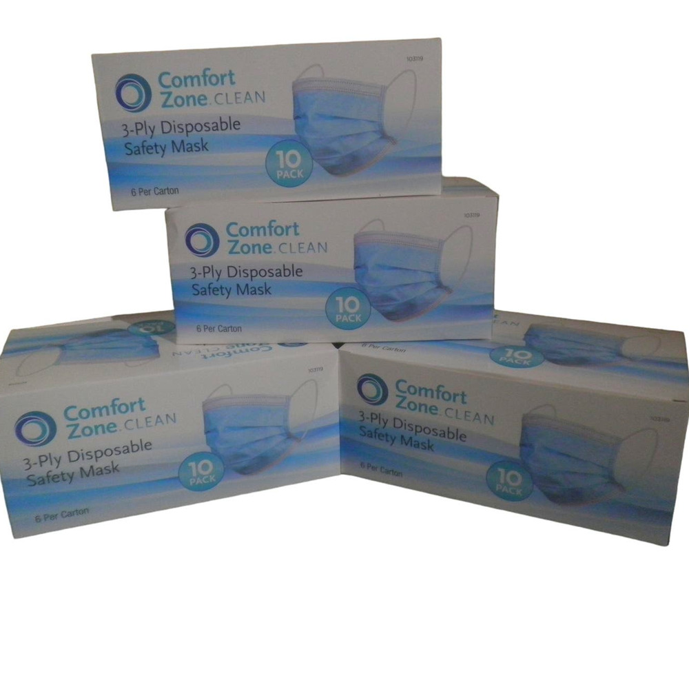 Comfort Zone Clean 60-PK Disposable Safety Mask (6 x 10-PKS) 3-Layer Protection